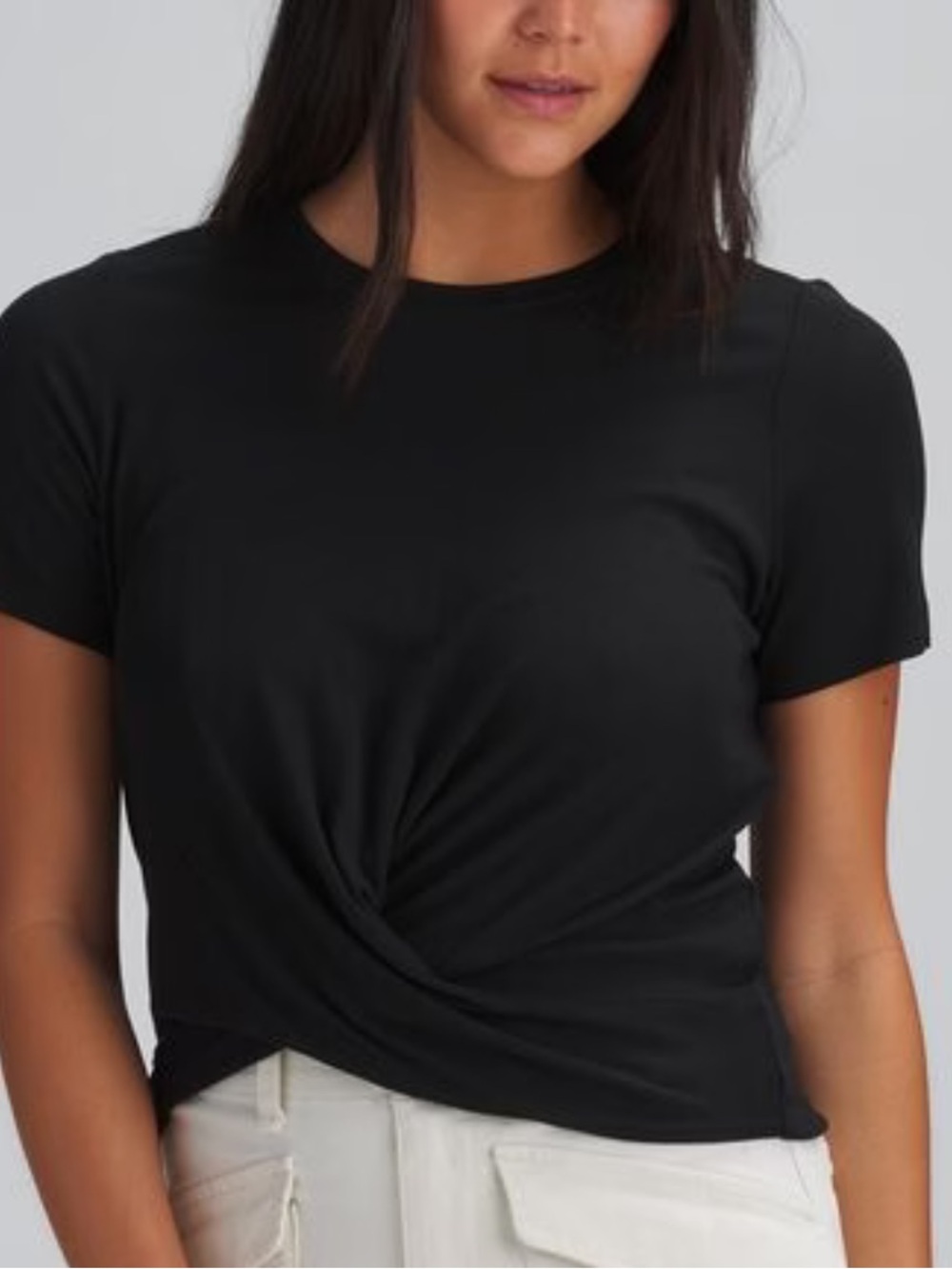 Marine Layer Lexi Ribbed Twist Front Black Top Small Short Sleeve Stretch Tee